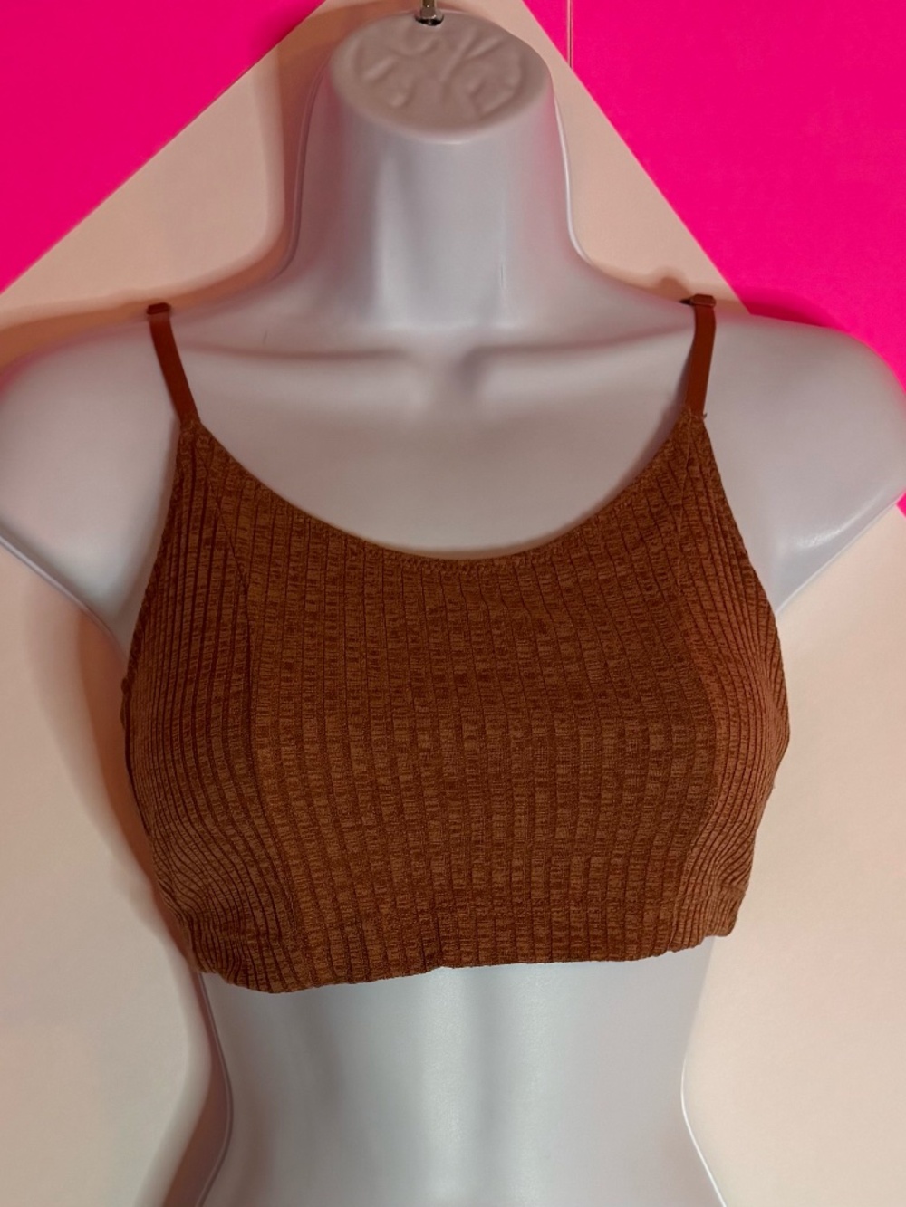 Aerie Ribbed Cropped Cami Bralette Size Small Brown Built-In Bra Soft Stretch